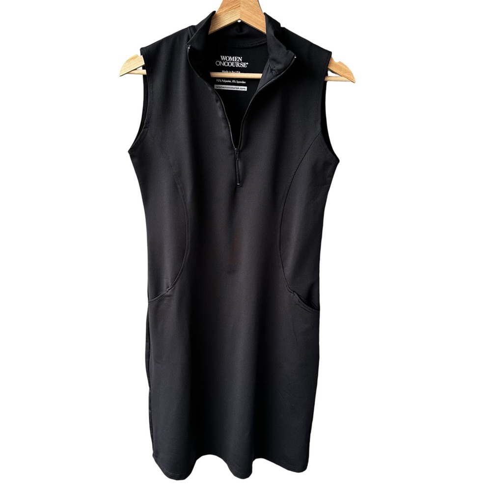 Women OnCourse Black Golf Dress Sleeveless Quarter Zip Pockets Active Size Large